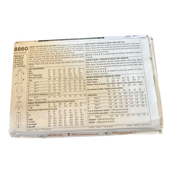 Simplicity 8860 Junior Pants, Top, Dress~ Sz BB (11/12-15/16) ~ Easy to Sew~ New - Picture 3 of 4